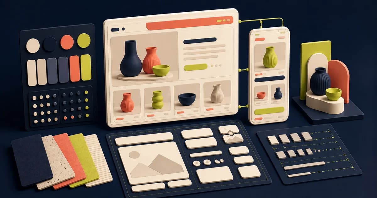 2026 Figma UI kit evaluation canvas with commerce journeys, component anatomy, tokens, and adoption scorecards