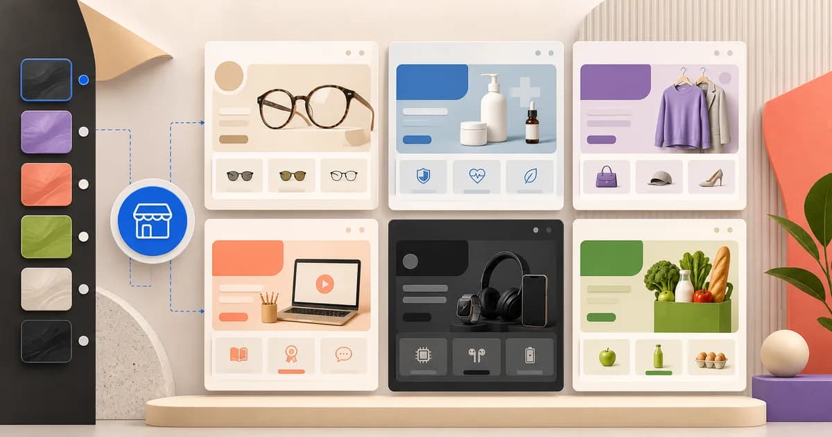 Theme shortlists for six ecommerce niches on desktop and mobile