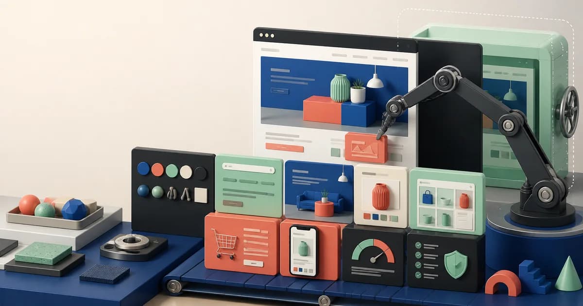Shopify theme customization map connecting discovery, theme editor, sections, Liquid, product templates, performance, accessibility, localization, testing, and release