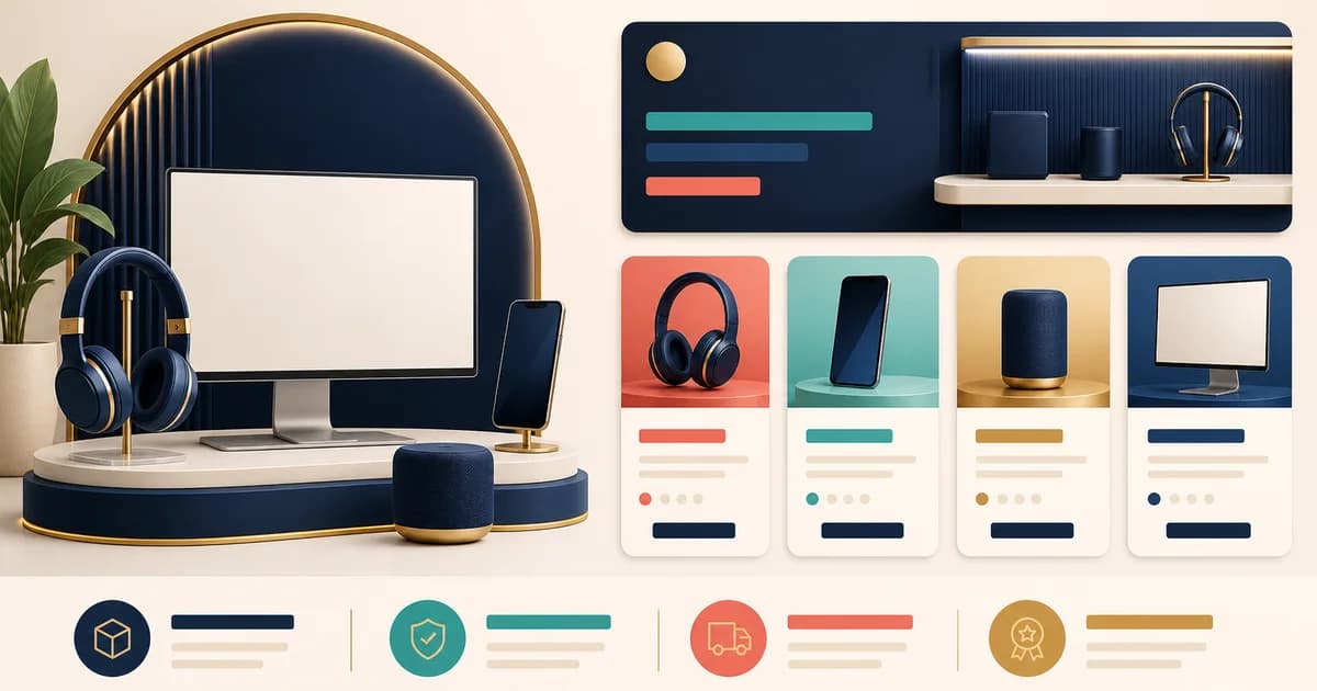 Examples of clear electronics storefront navigation, comparison, and product support
