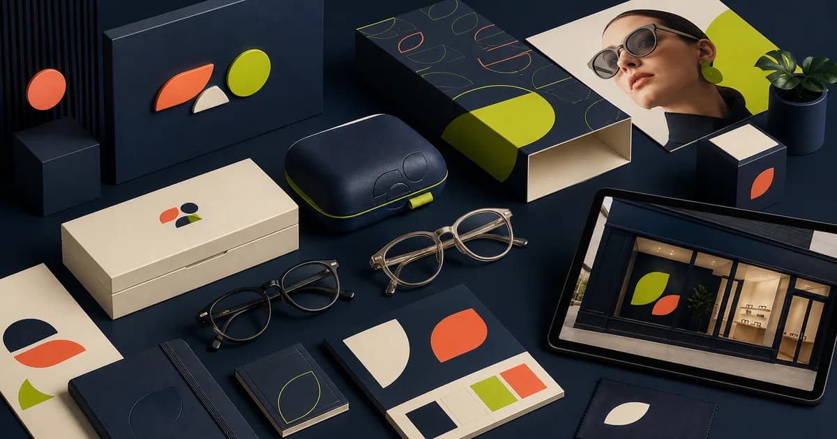Eyewear brand identity system across product and service touchpoints