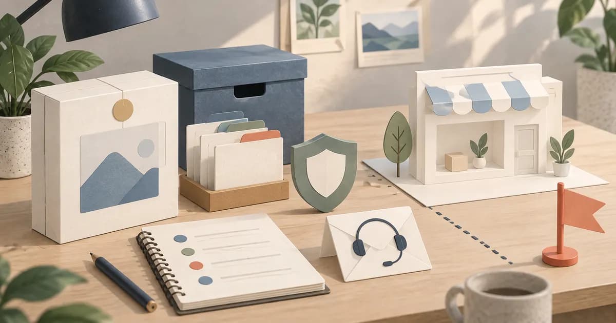 Editorial illustration for Buying a Shopify theme outside the Theme Store: an update and support checklist