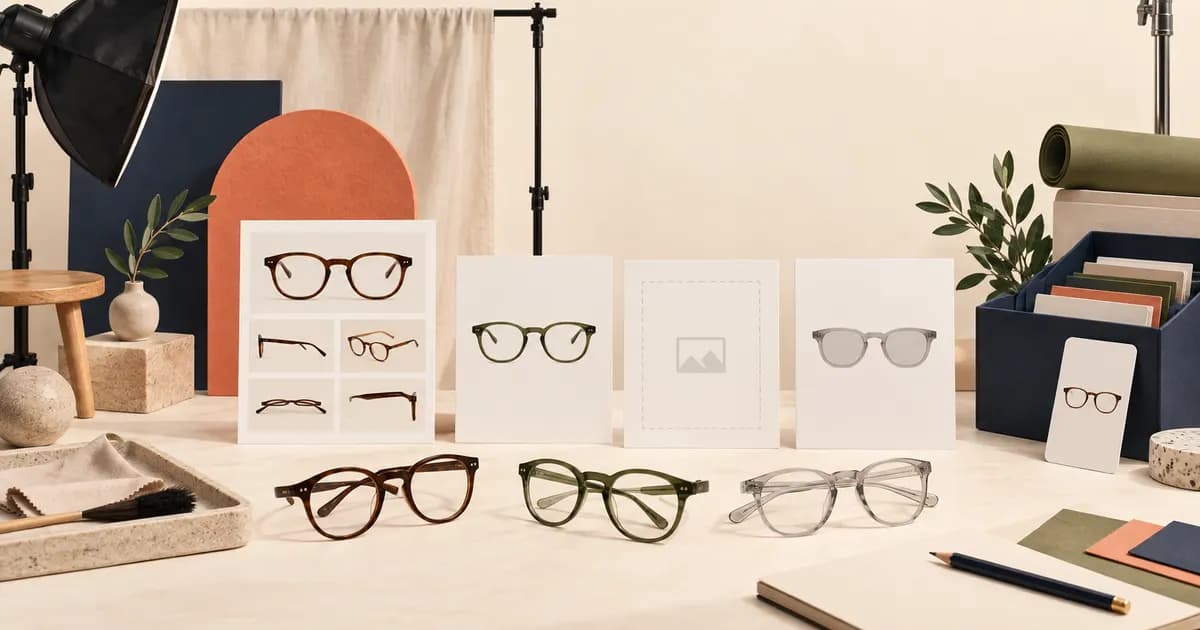 Editorial illustration for Designing an eyewear collection page with sparse imagery