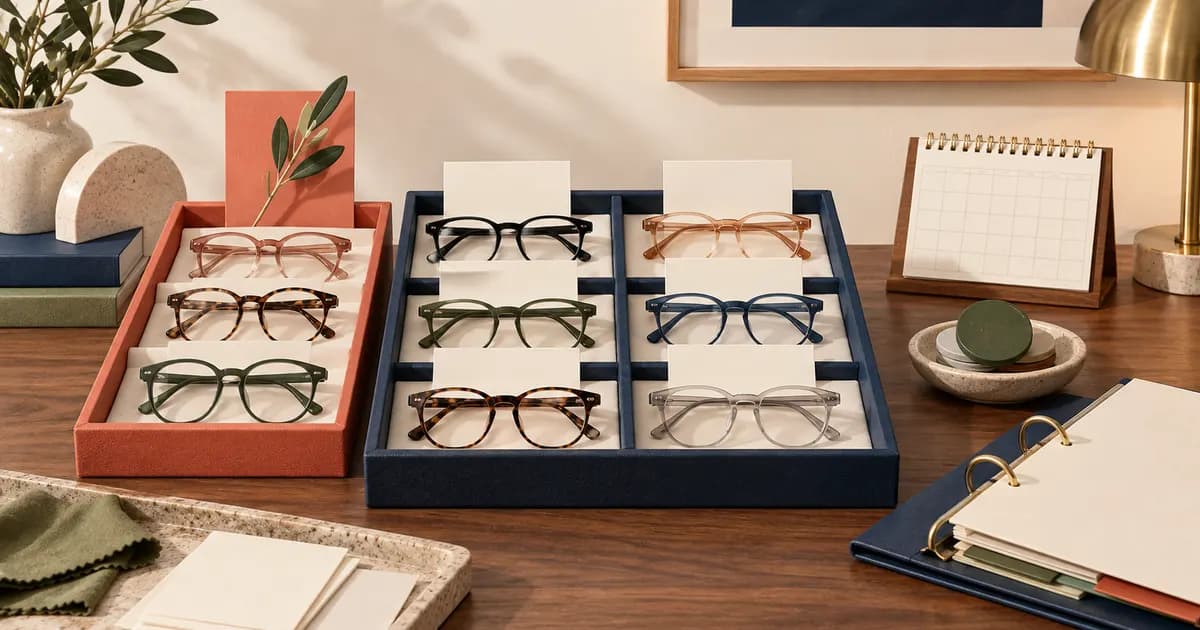 Editorial illustration for Organizing new arrivals and evergreen eyewear products