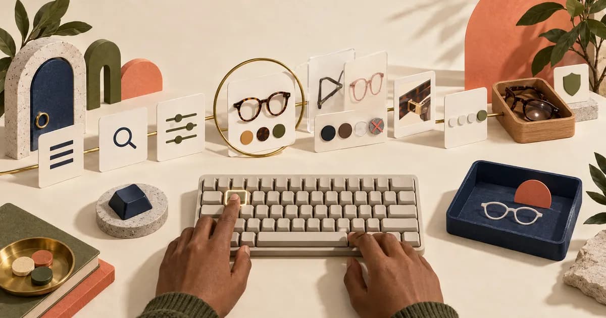 Editorial illustration for Checking keyboard navigation in an eyewear storefront