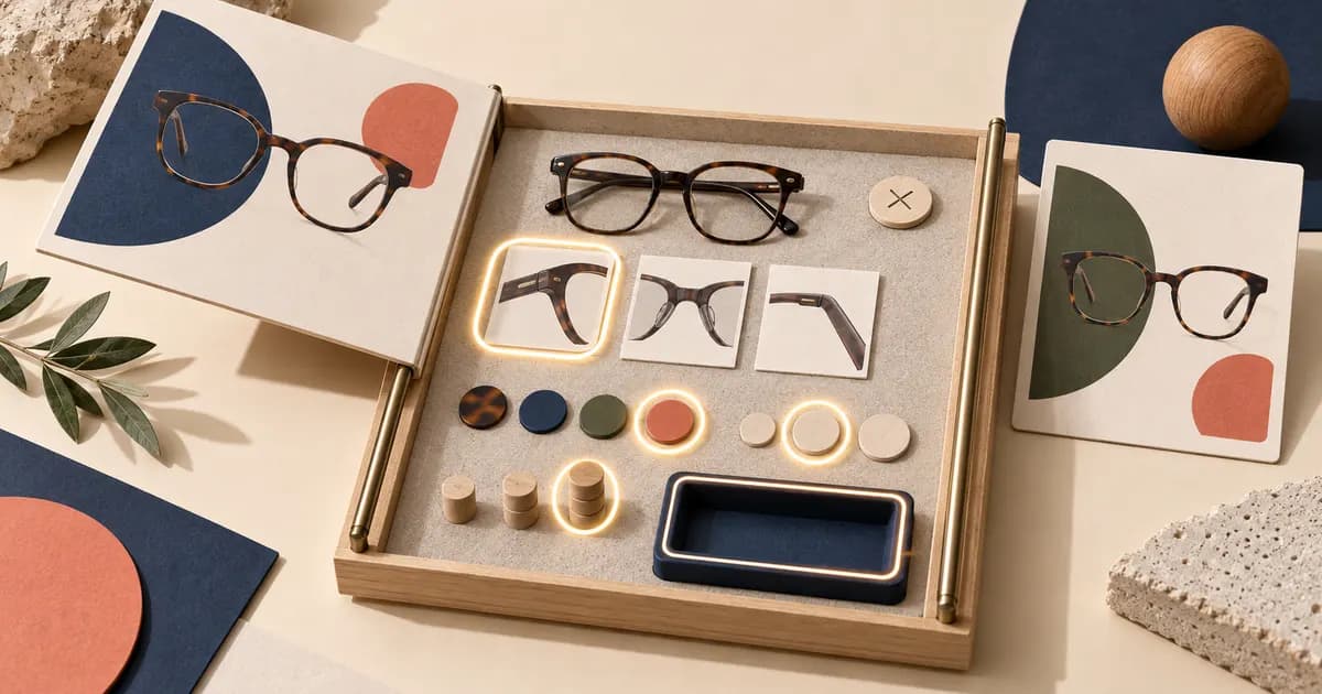 Editorial illustration for Testing focus visibility in an eyewear product drawer