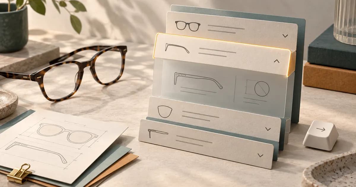 Editorial illustration for Designing accessible accordions for eyewear specifications