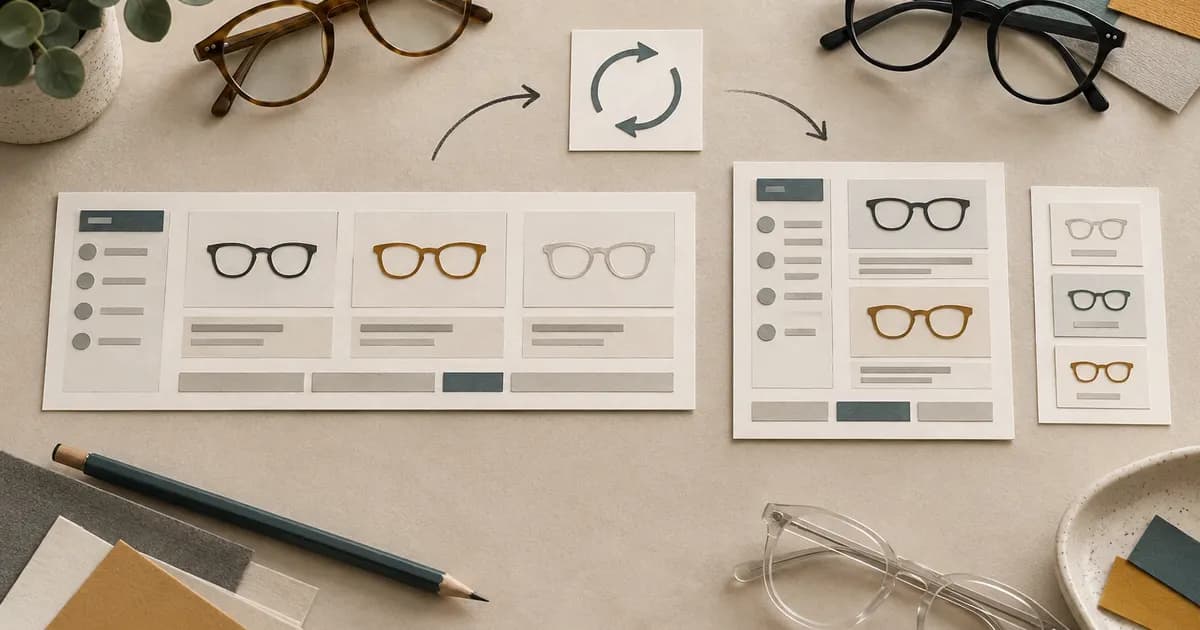 Editorial illustration for Testing mobile landscape layouts in an eyewear theme