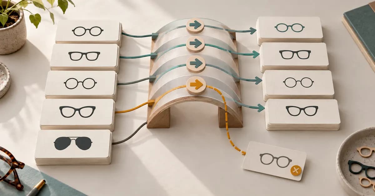 Editorial illustration for Checking redirects after a eyewear storefront redesign