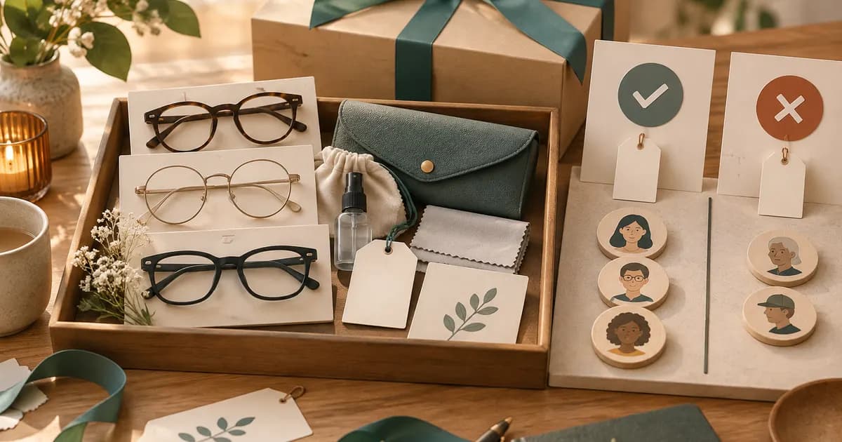 Editorial illustration for Planning a eyewear gift collection with clear eligibility