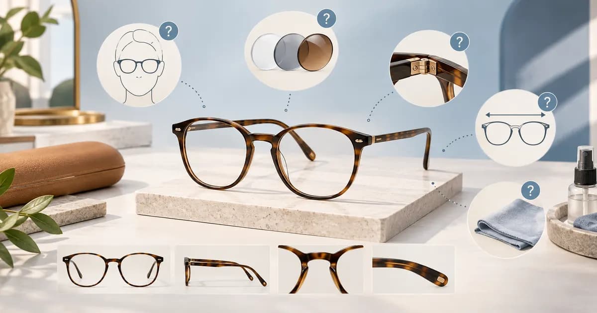 Editorial illustration for Turning eyewear support questions into product-page copy