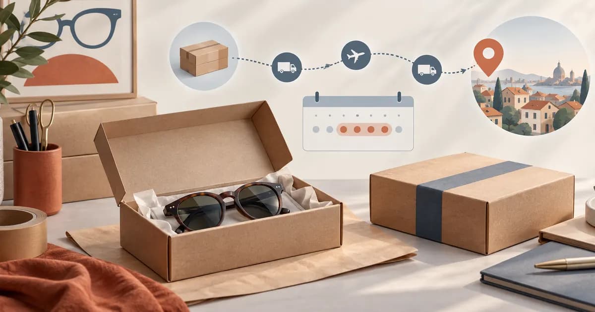 Editorial illustration for Designing an honest eyewear shipping-information block