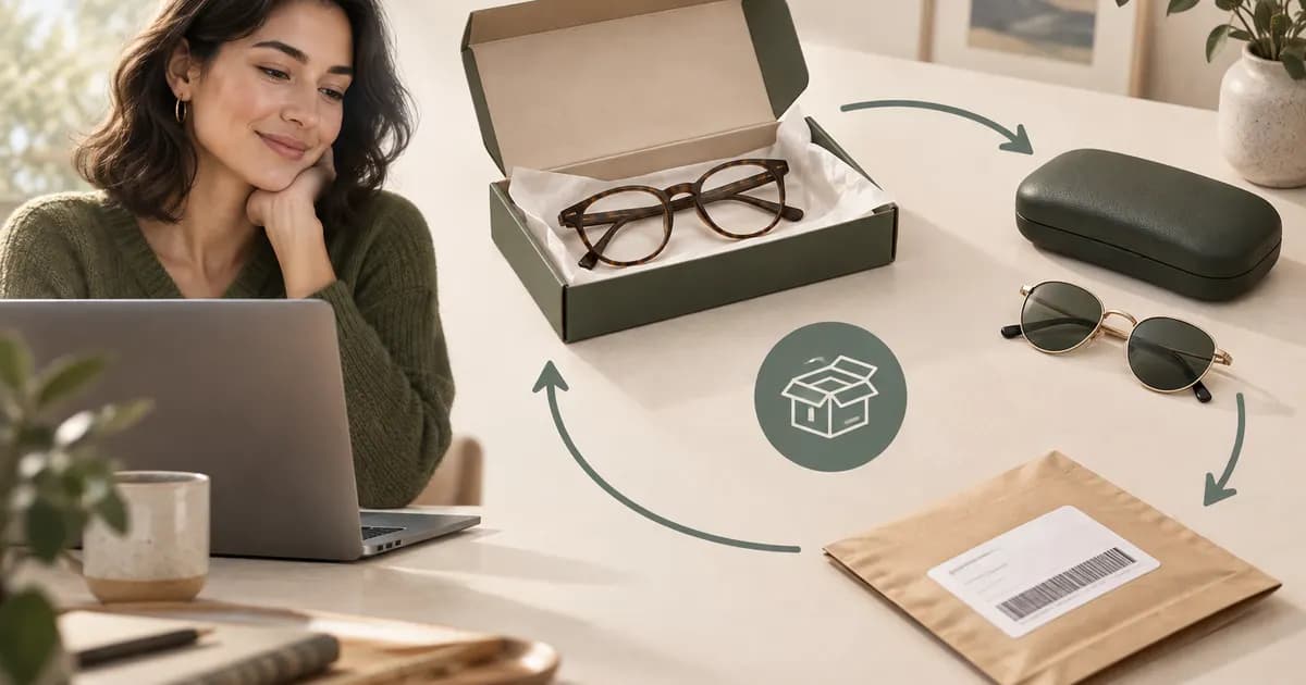 Editorial illustration for Presenting return conditions before a eyewear purchase