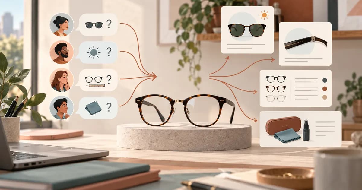 Editorial illustration for Writing a eyewear product FAQ from real support conversations