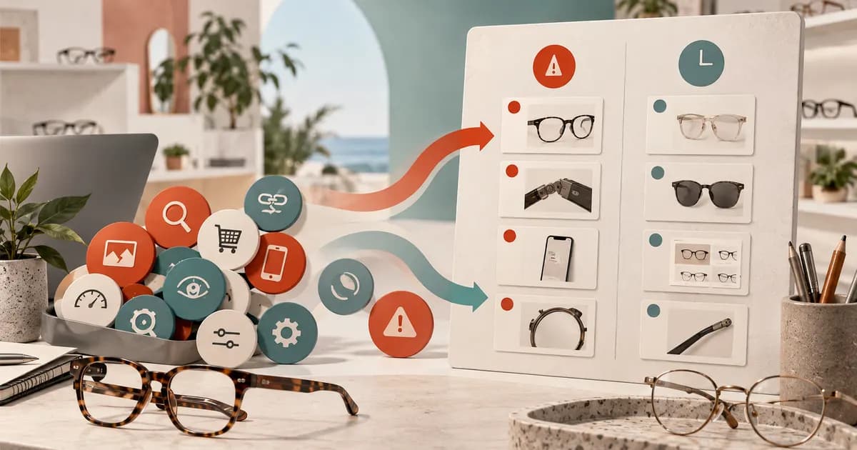Editorial illustration for Prioritizing eyewear theme fixes from observed failures