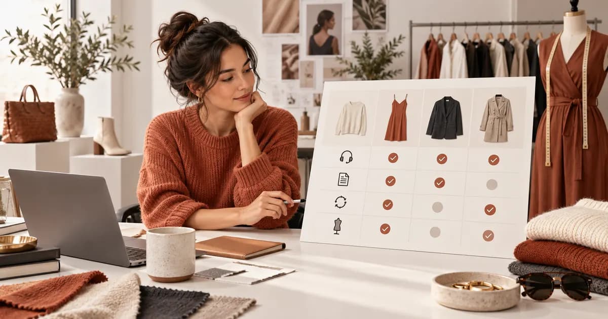 Editorial illustration for A fashion theme purchase checklist for nontechnical founders