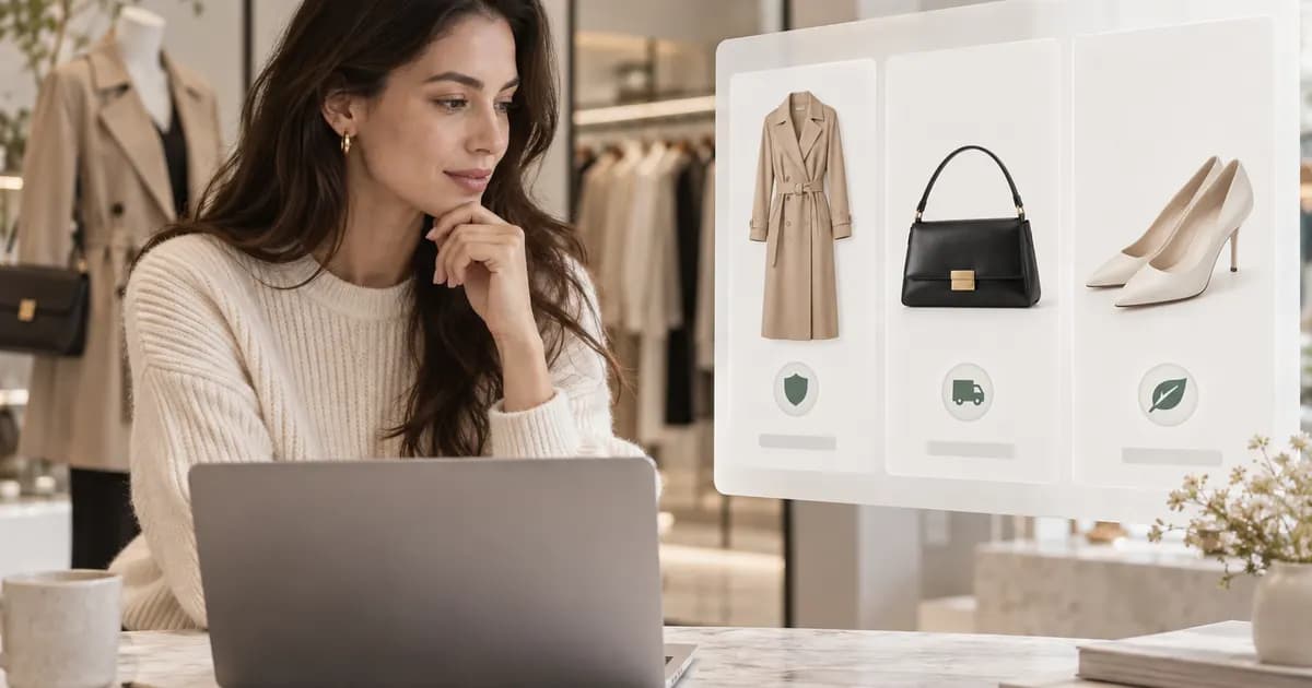 Editorial illustration for Reviewing trust badges in a fashion storefront