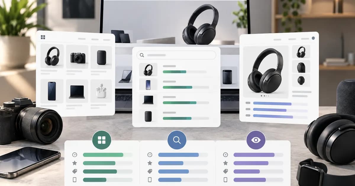 Editorial illustration for Theme trial scorecard for an electronics catalog