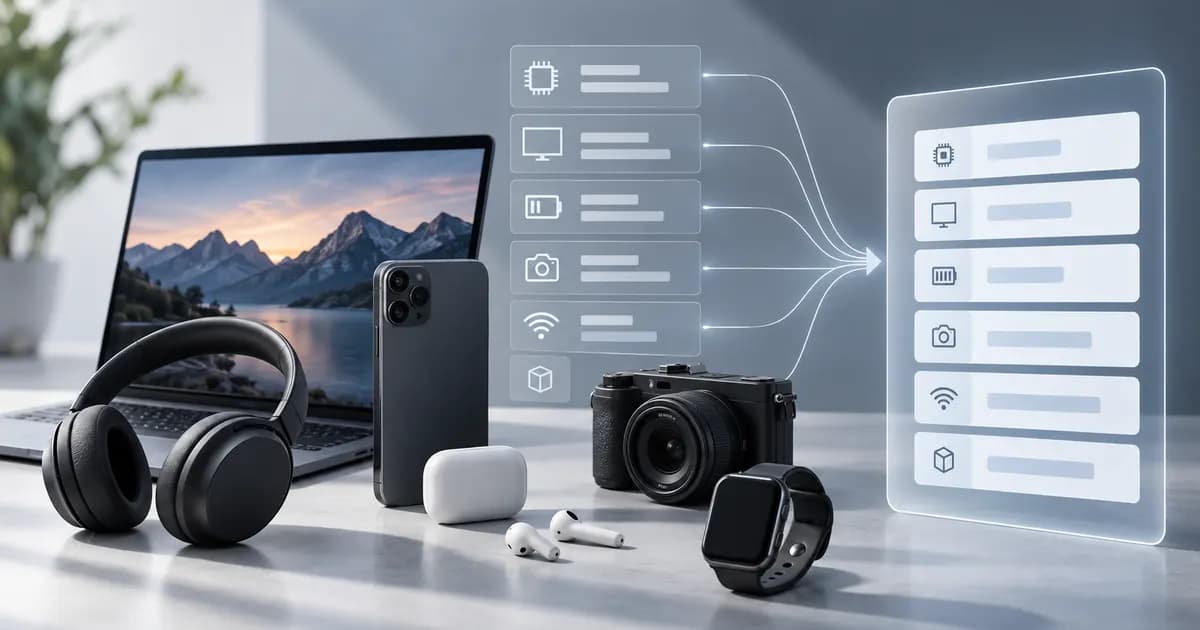 Editorial illustration for Mapping electronics catalog attributes to Shopify metafields