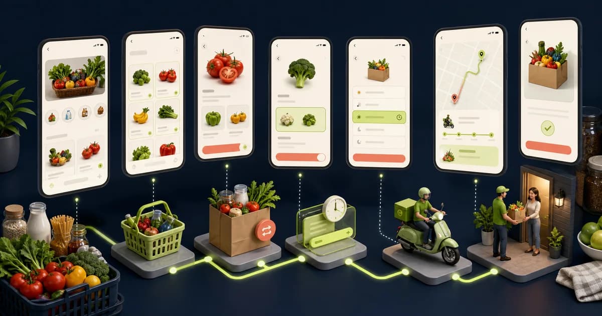 Grocery delivery interface with substitutions and delivery slot selection