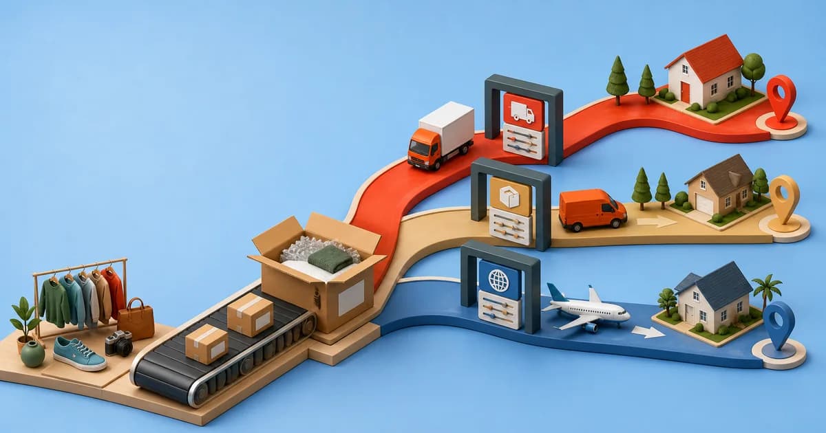 Shipping setup map with locations, zones, packages, and test addresses
