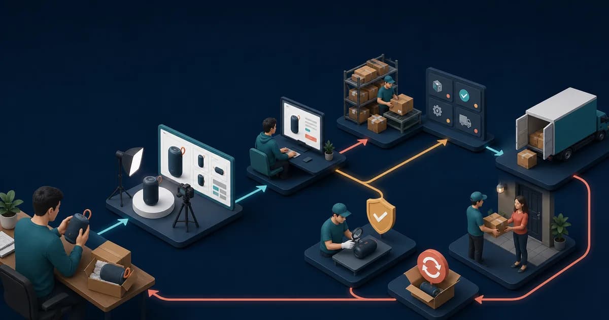 Dropshipping launch plan with supplier, routing, tracking, and return checks