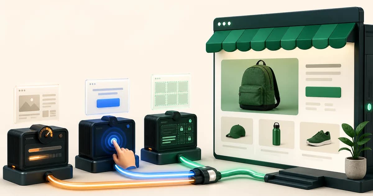 Shopify product-page trace separating a hero image LCP delay, variant-picker INP task, and review-widget CLS movement