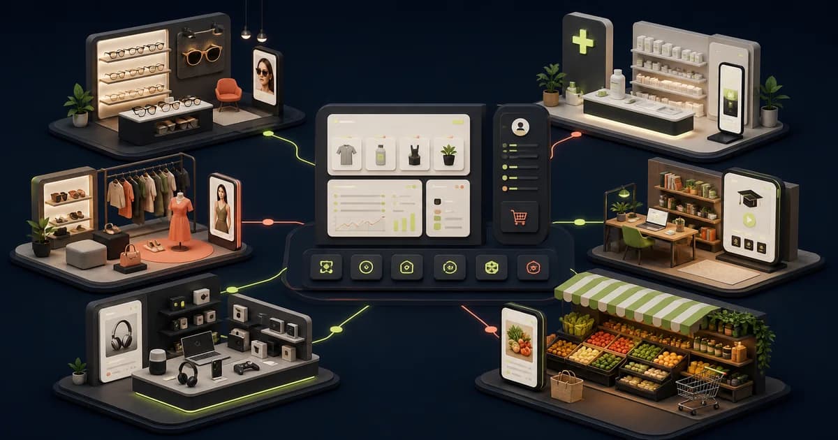 Six e-commerce storefront models arranged as distinct customer decision journeys