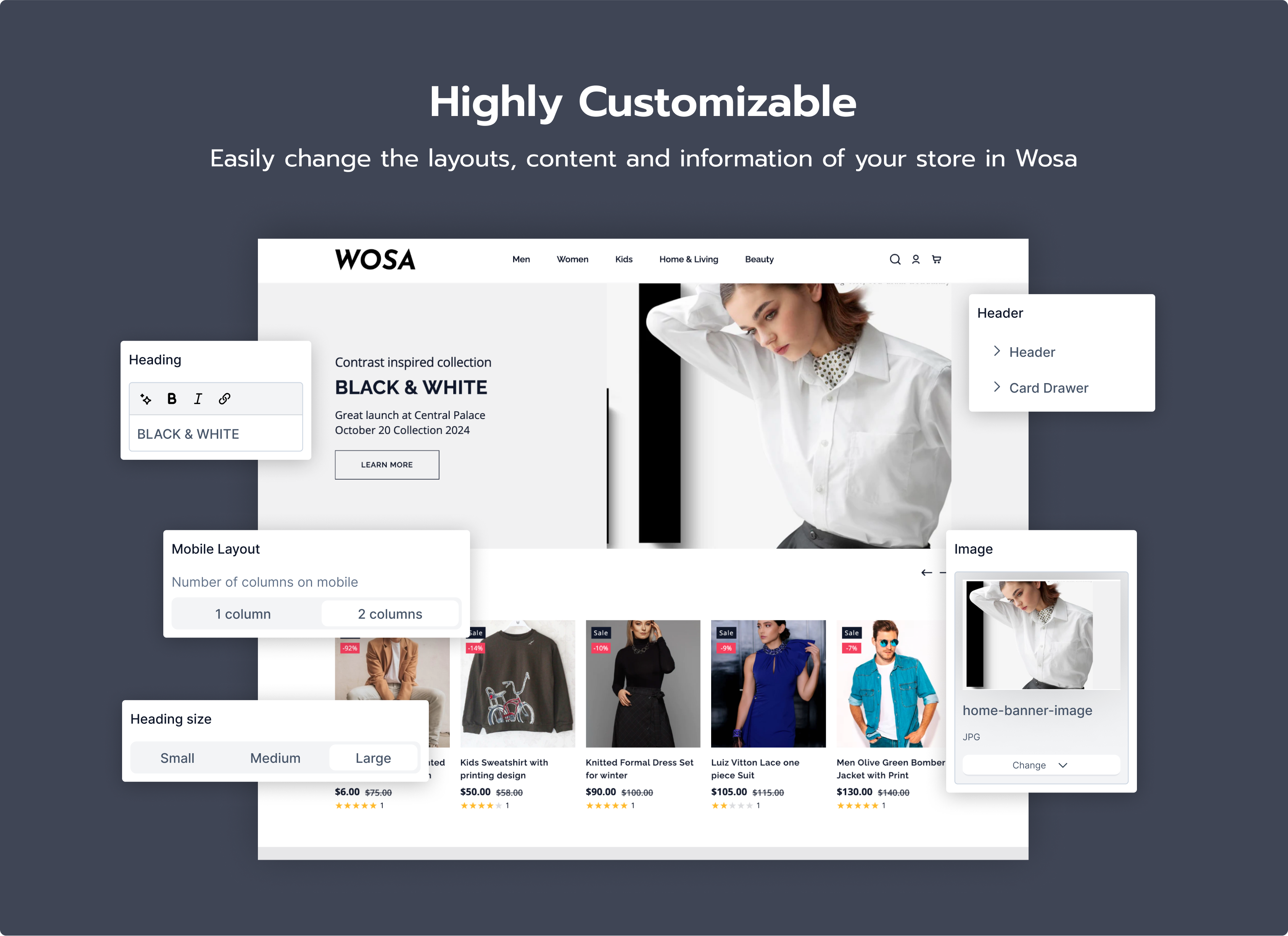 wosa shopify e-commerce theme settings