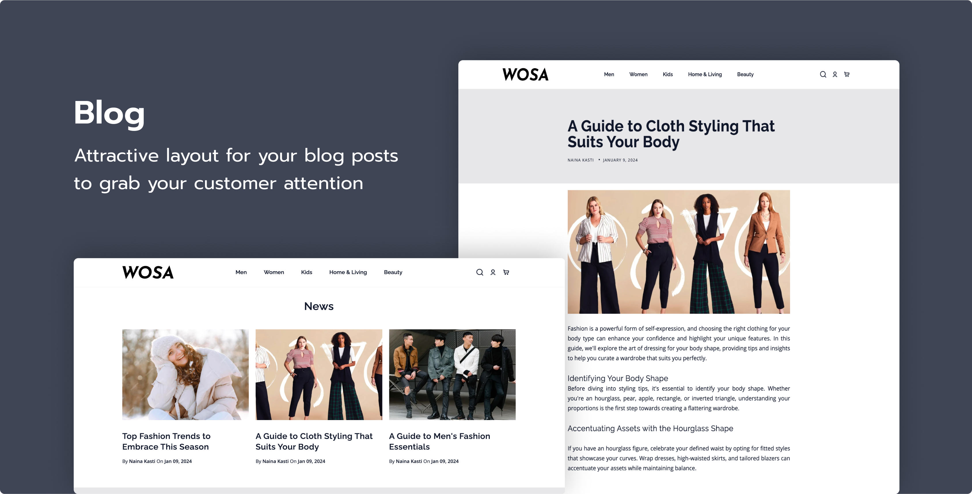 wosa shopify e-commerce theme blog page